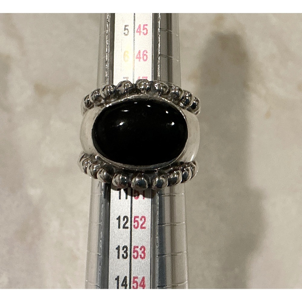 Sterling Silver Ring with Black Onyx‎ Gemstone, Statement Bead Details Size 5.